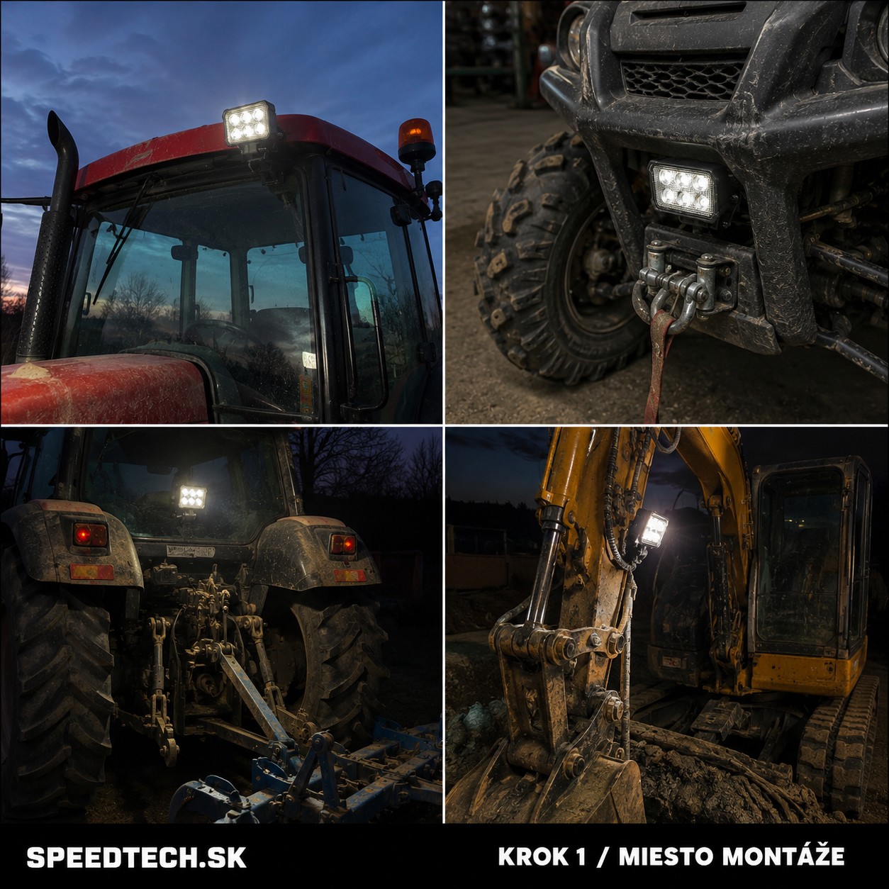 Možnosti umiestnenia pracovného LED svetla na traktor, štvorkolku a bager