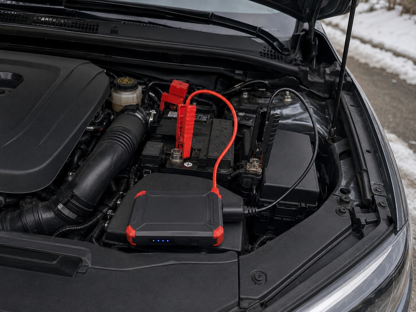 Zapojenie prenosného jump startera na autobatériu