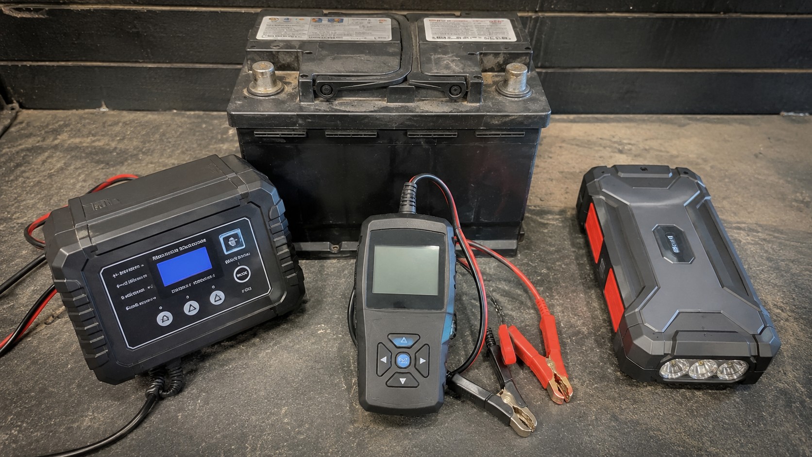 Autobatéria, tester batérií, nabíjačka a jump starter