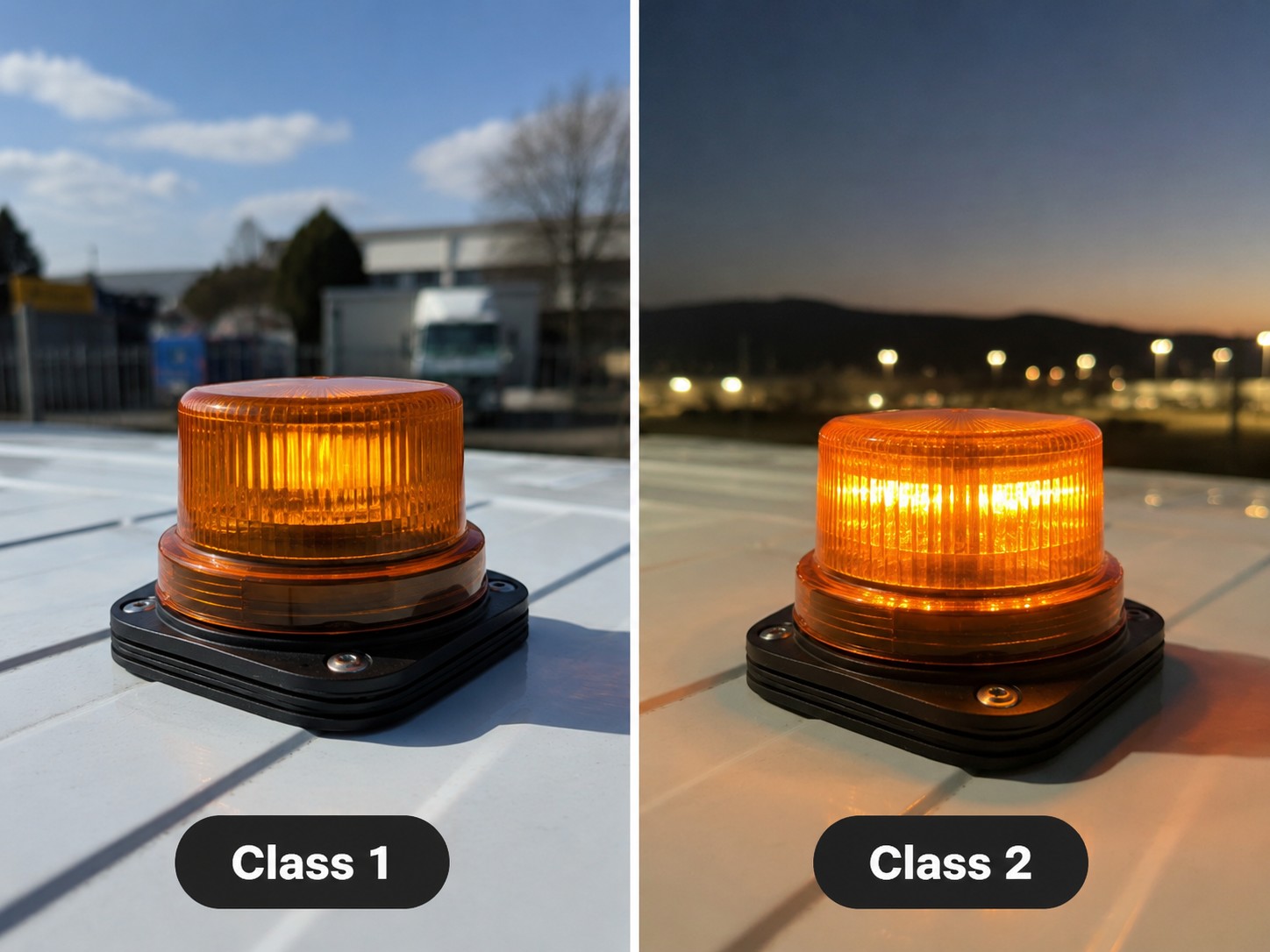 Porovnanie Class 1 a Class 2 výstražného majáku