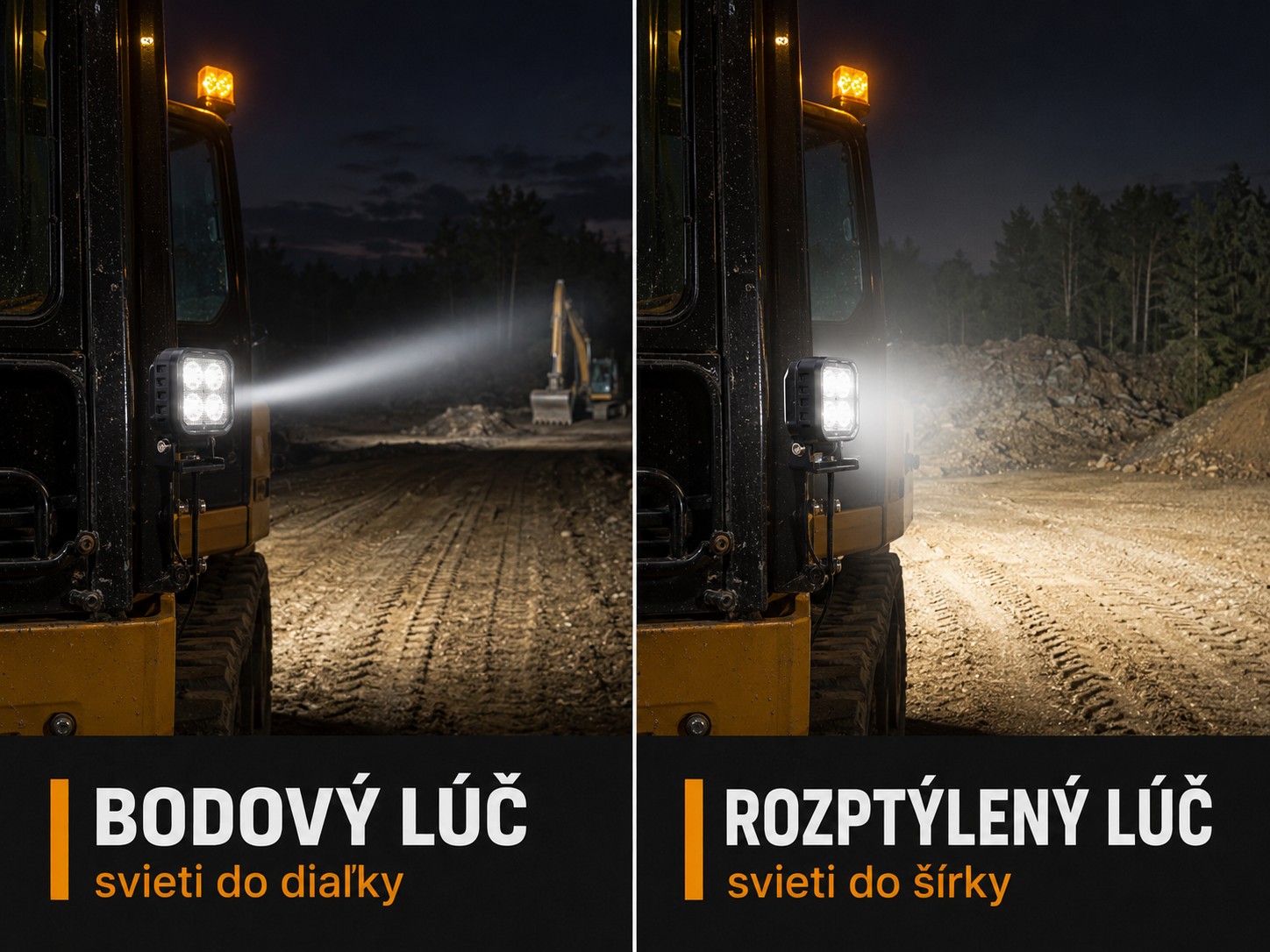 Porovnanie bodového a rozptýleného lúča pracovného LED svetla