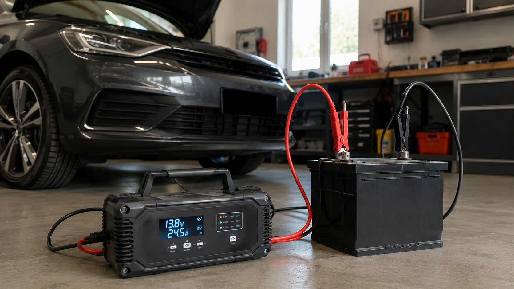 Prenosná autonabíjačka s displejom nabíja 12V autobatériu